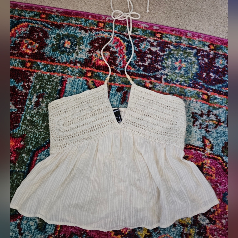 NEW: Boho Princess! White Crochet Halter Top, Size M